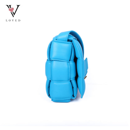 Blue Nappa Maxi Inerrciato Padded Cassette Crossbody Bag