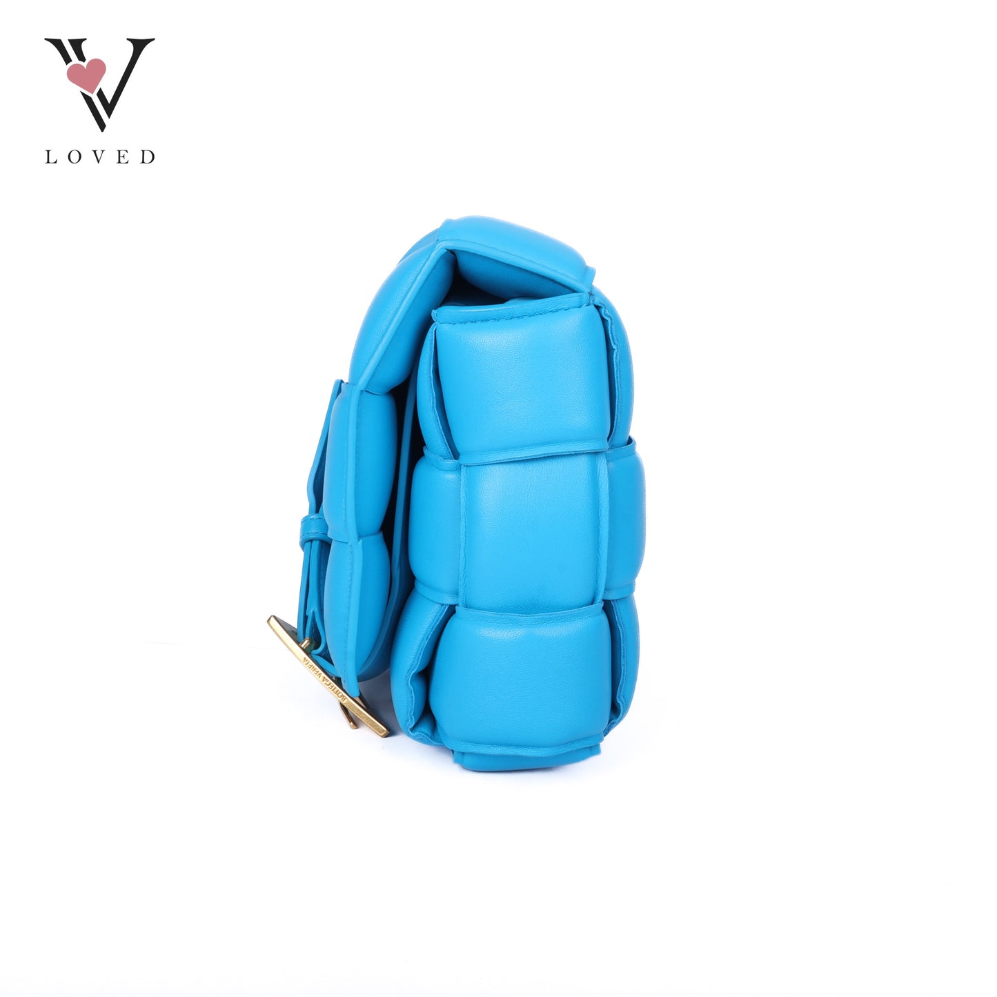 Blue Nappa Maxi Inerrciato Padded Cassette Crossbody Bag