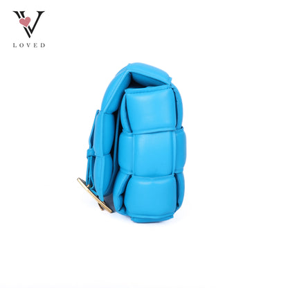 Blue Nappa Maxi Inerrciato Padded Cassette Crossbody Bag