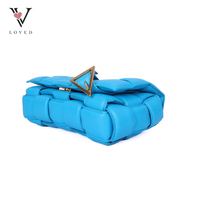 Blue Nappa Maxi Inerrciato Padded Cassette Crossbody Bag