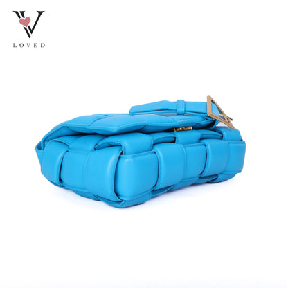 Blue Nappa Maxi Inerrciato Padded Cassette Crossbody Bag