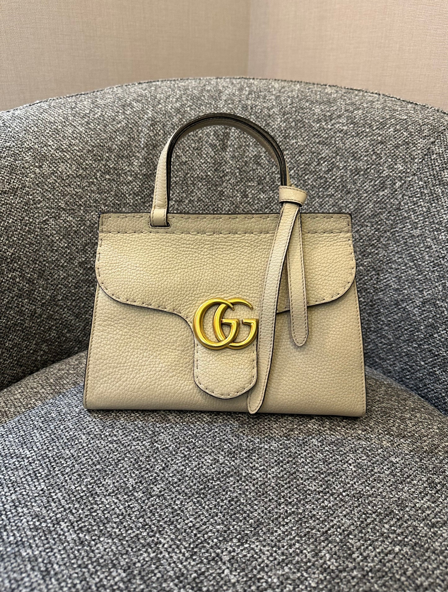 Gucci GG Marmont Top Handle Bag In Off-White Leather