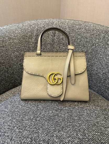 Gucci GG Marmont Top Handle Bag In Off-White Leather