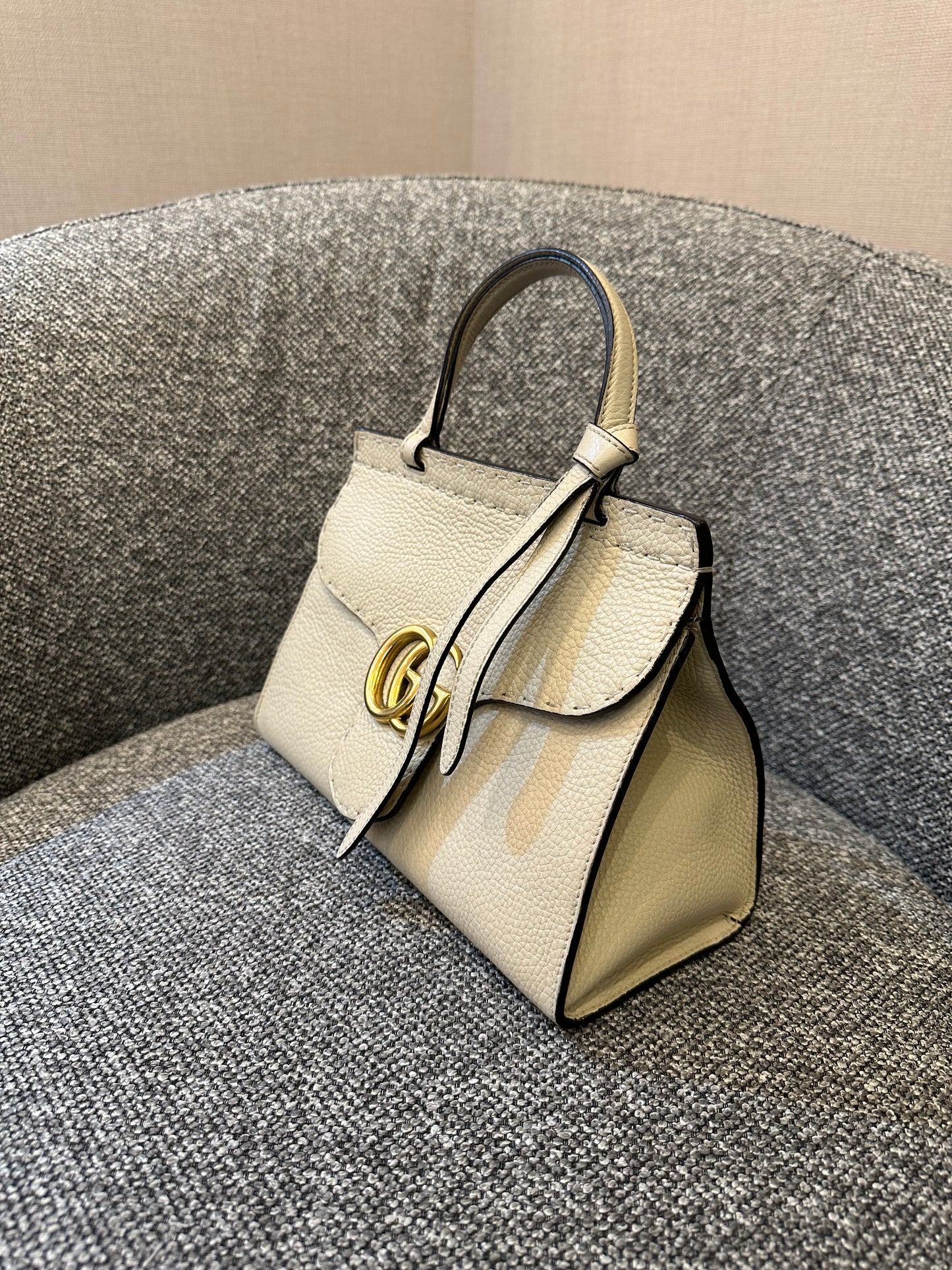 Gucci GG Marmont Top Handle Bag In Off-White Leather