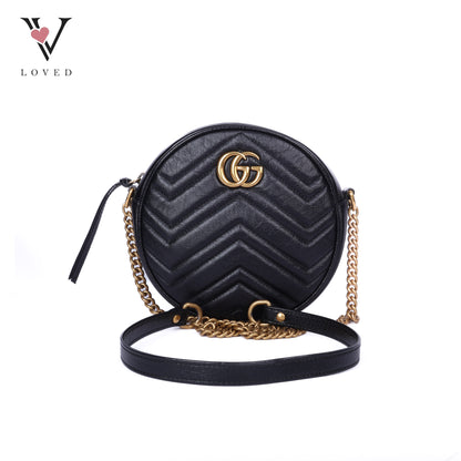 Black Matelasse GG Marmont Round Shoulder Bag