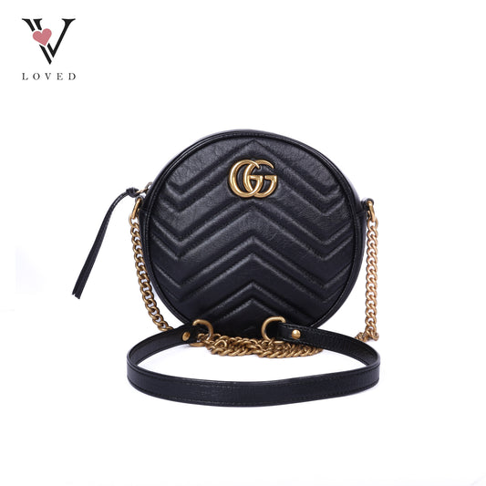 Black Matelasse GG Marmont Round Shoulder Bag