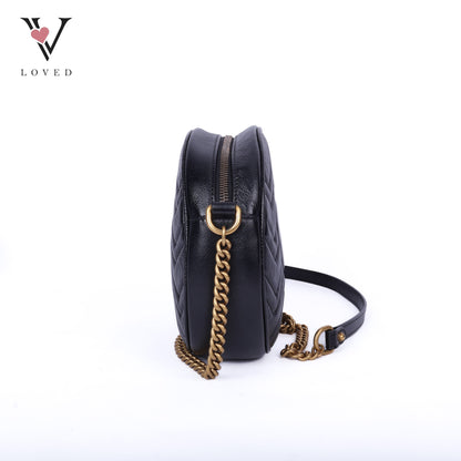 Black Matelasse GG Marmont Round Shoulder Bag