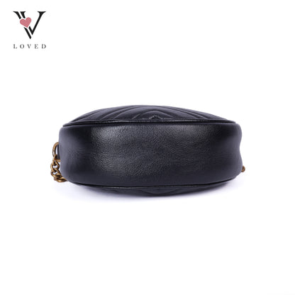 Black Matelasse GG Marmont Round Shoulder Bag