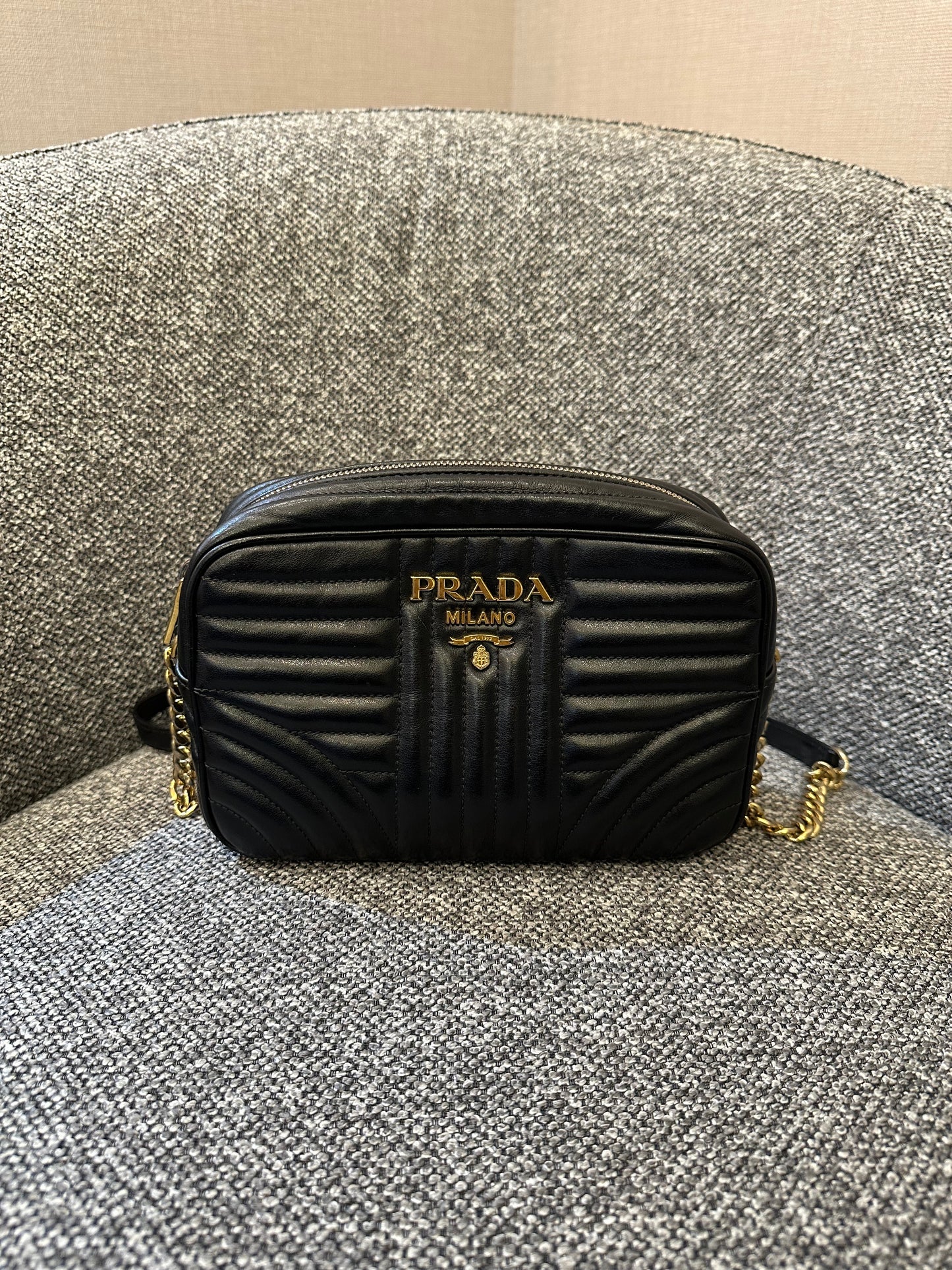 Prada Diagramme Camera Bag In Black Leather