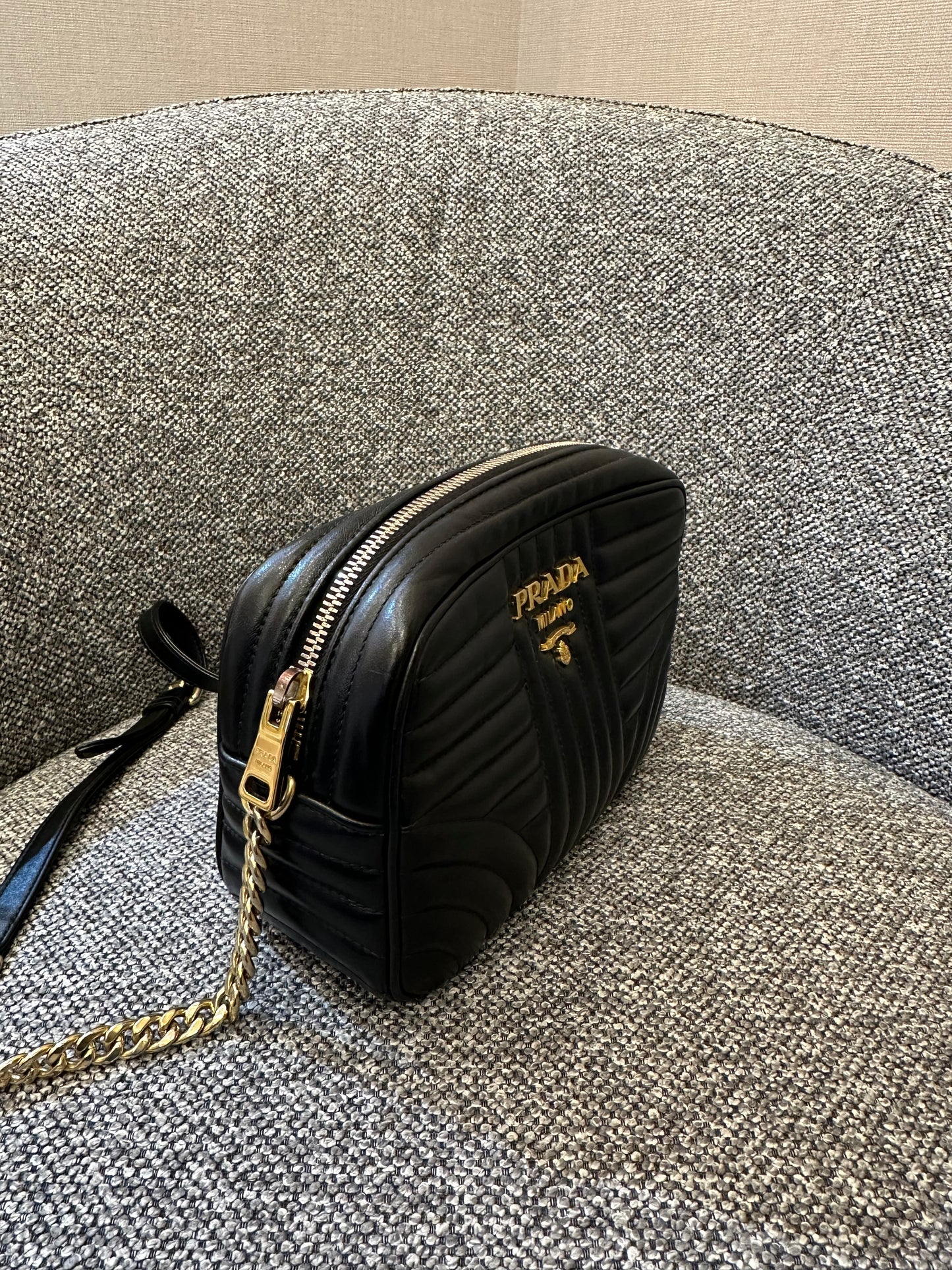 Prada Diagramme Camera Bag In Black Leather