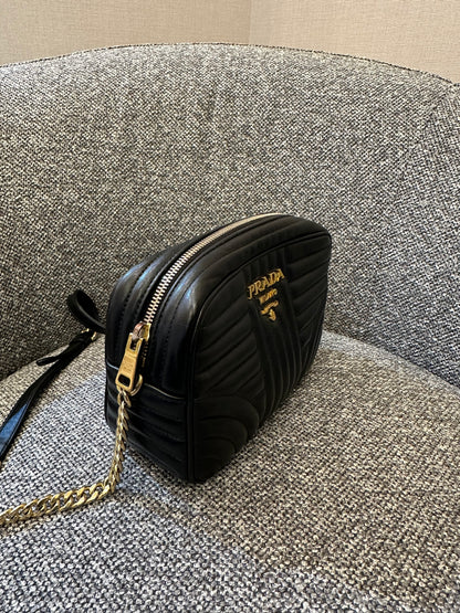 Prada Diagramme Camera Bag In Black Leather