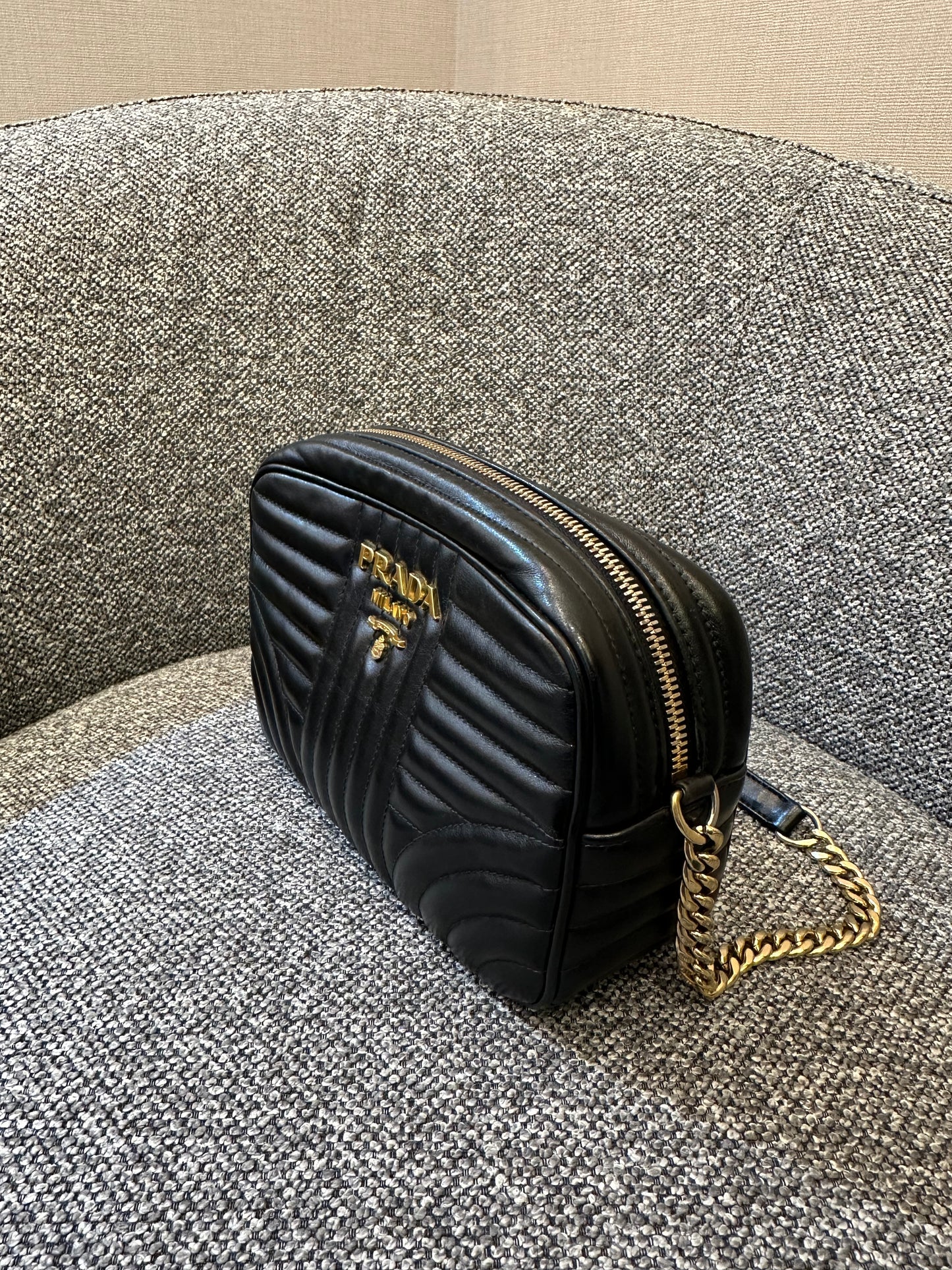 Prada Diagramme Camera Bag In Black Leather