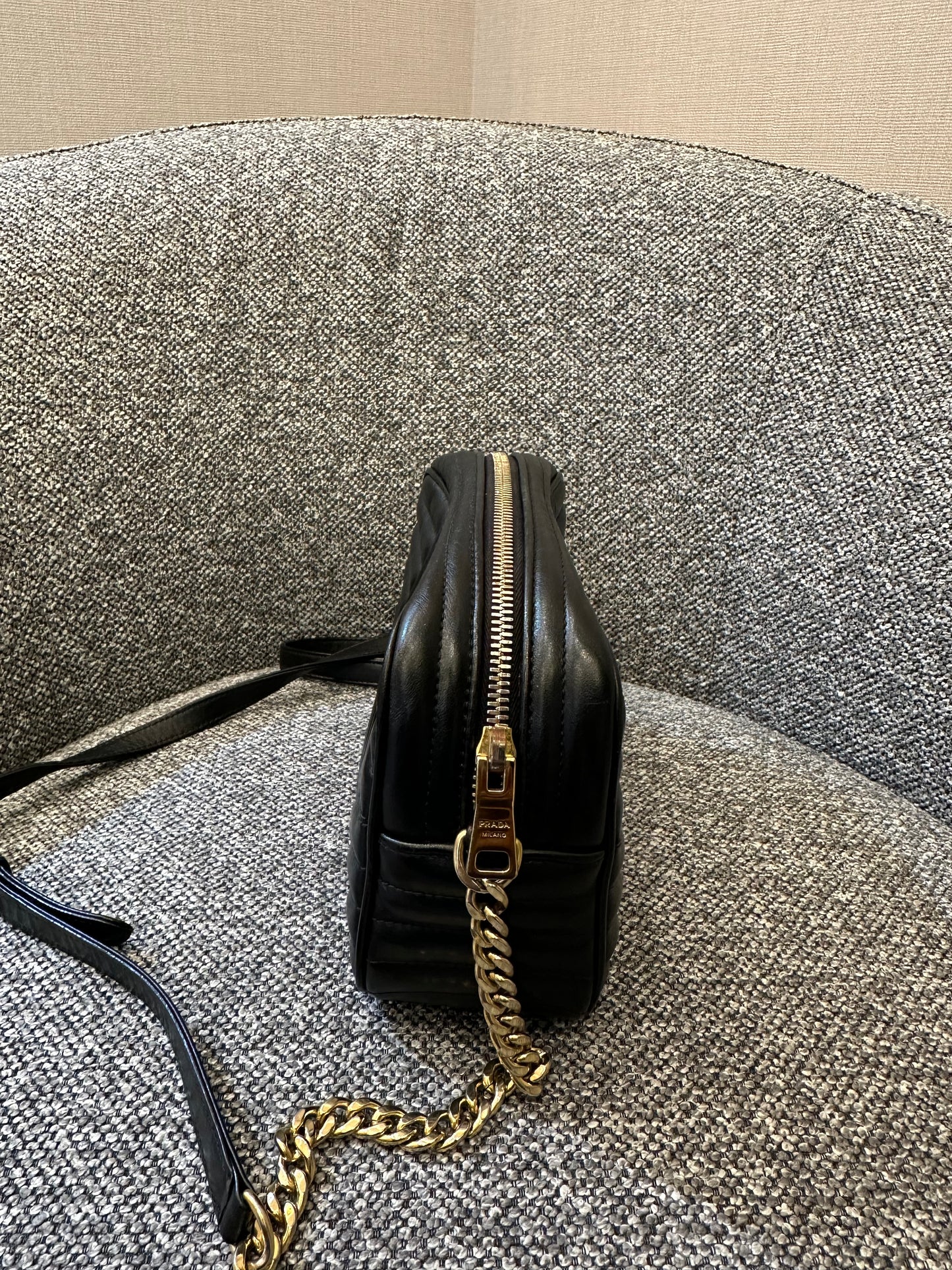 Prada Diagramme Camera Bag In Black Leather