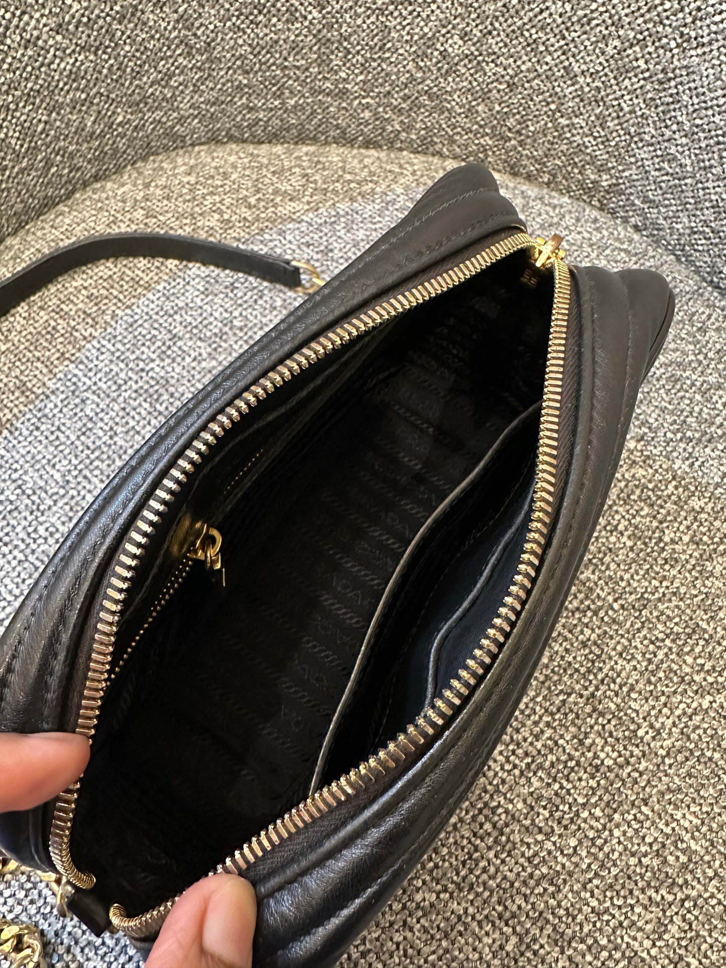 Prada Diagramme Camera Bag In Black Leather