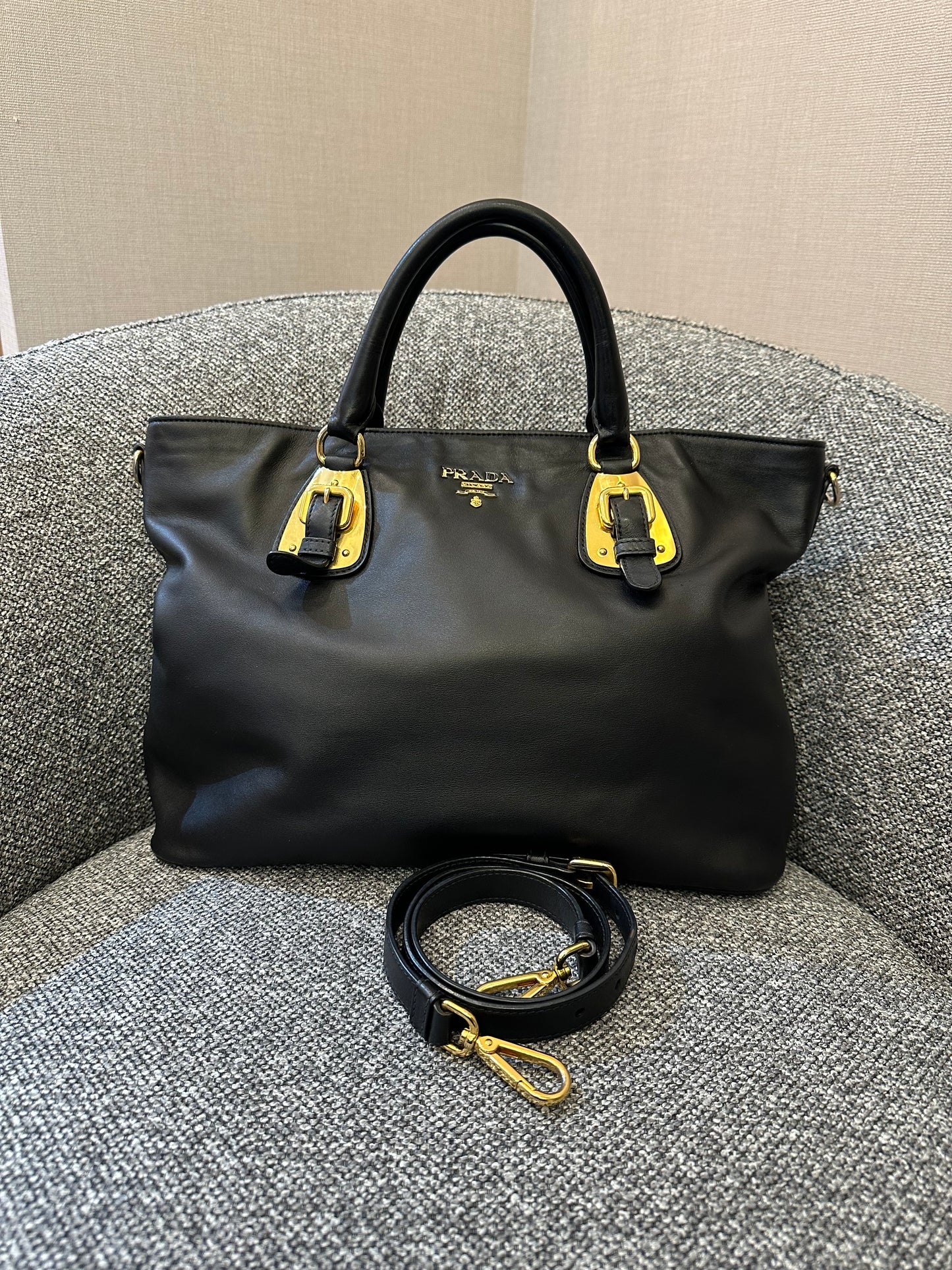 Prada Vitello Diner Tote Bag In Black Soft Calfskin Leather