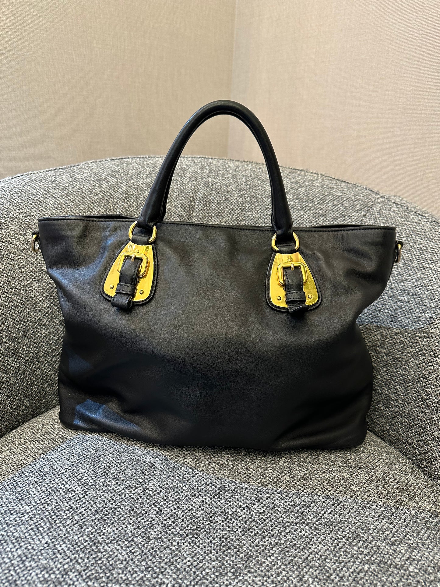 Prada Vitello Diner Tote Bag In Black Soft Calfskin Leather