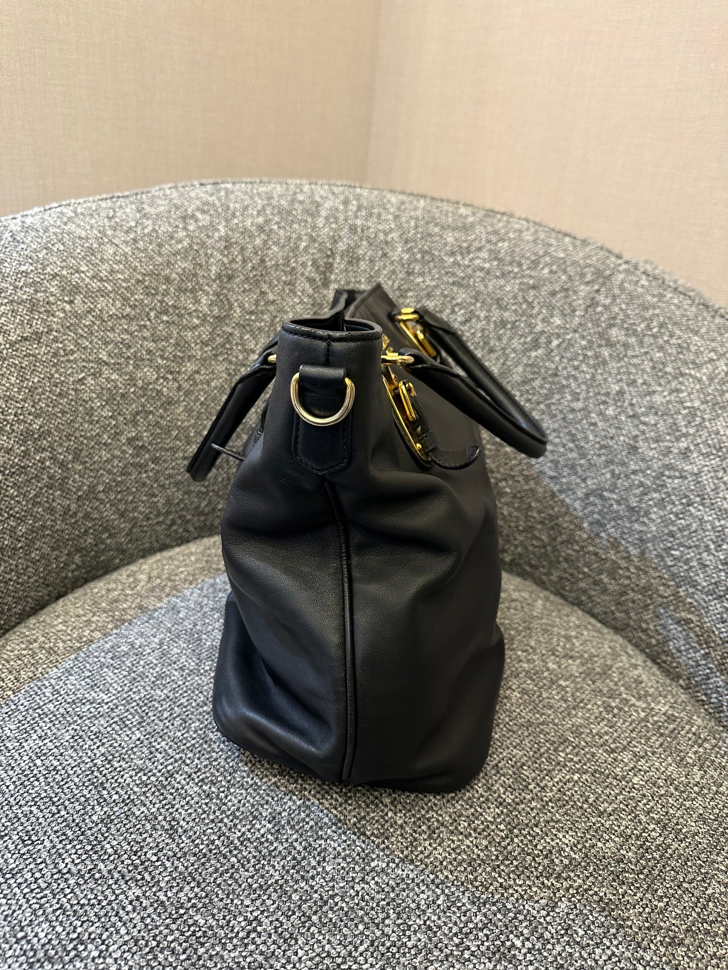 Prada Vitello Diner Tote Bag In Black Soft Calfskin Leather