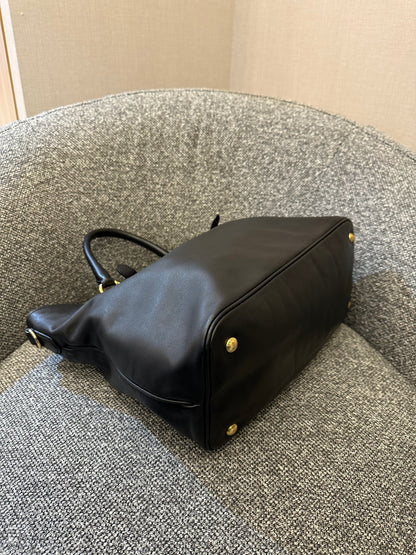 Prada Vitello Diner Tote Bag In Black Soft Calfskin Leather