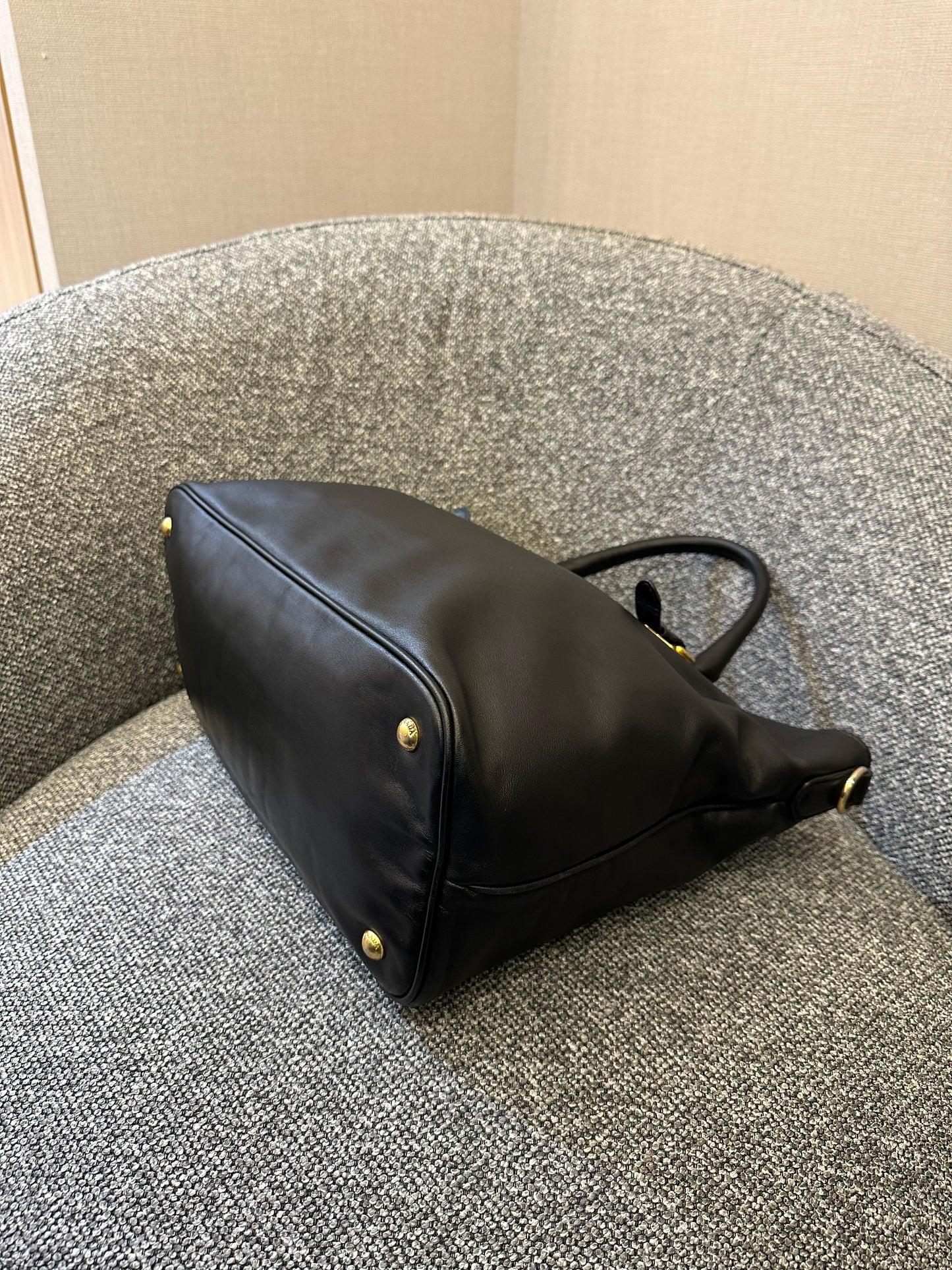 Prada Vitello Diner Tote Bag In Black Soft Calfskin Leather