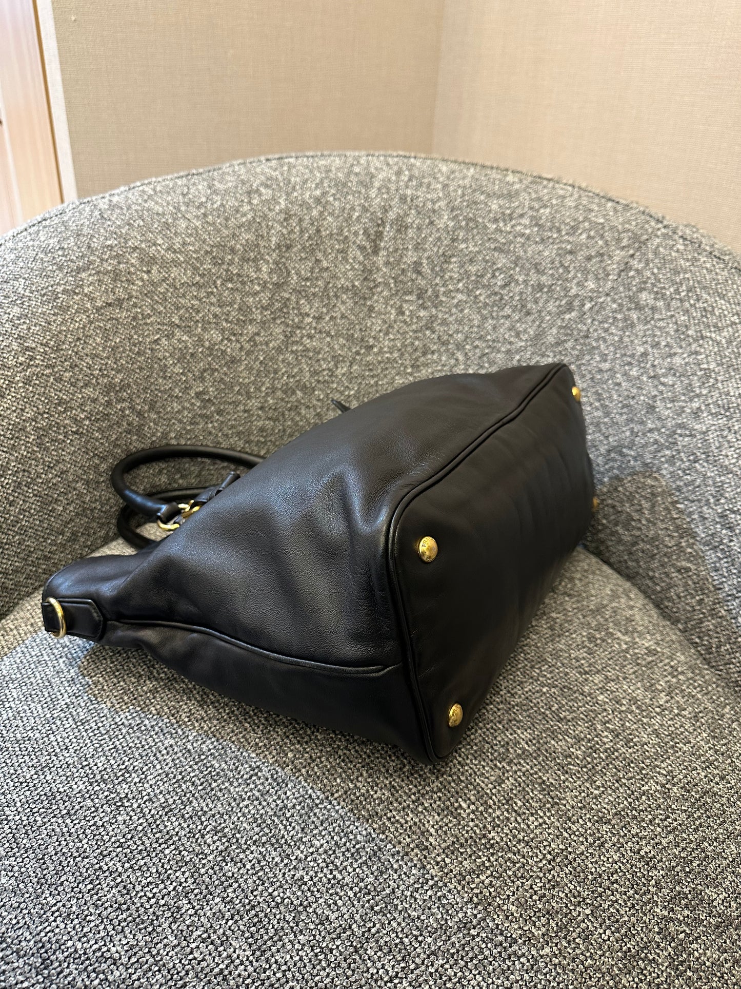 Prada Vitello Diner Tote Bag In Black Soft Calfskin Leather