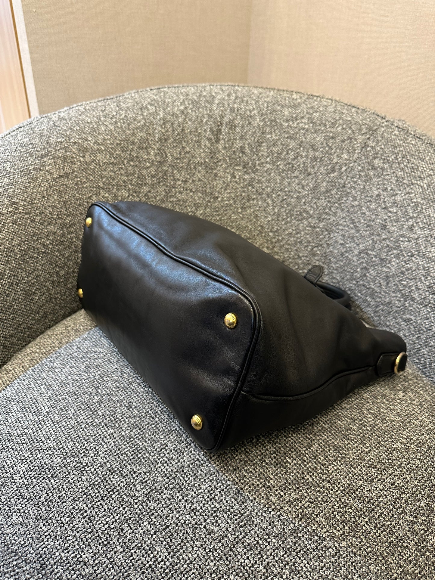 Prada Vitello Diner Tote Bag In Black Soft Calfskin Leather