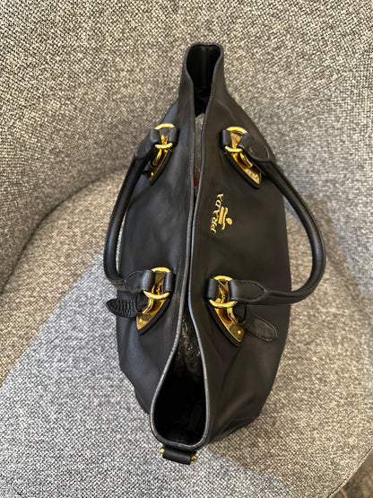 Prada Vitello Diner Tote Bag In Black Soft Calfskin Leather