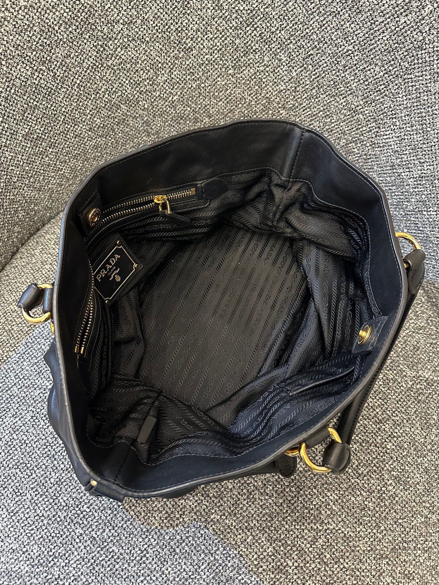 Prada Vitello Diner Tote Bag In Black Soft Calfskin Leather
