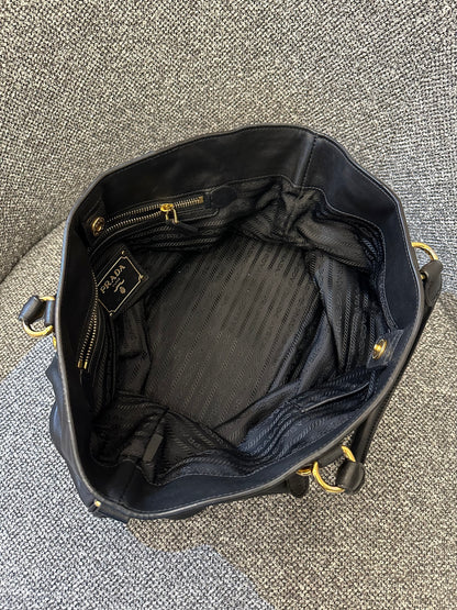 Prada Vitello Diner Tote Bag In Black Soft Calfskin Leather