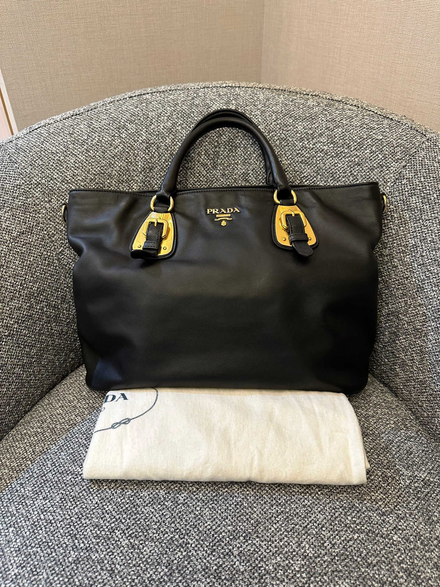 Prada Vitello Diner Tote Bag In Black Soft Calfskin Leather