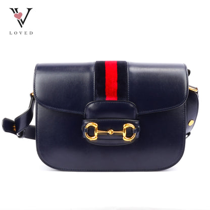 Gucci Horsebit Small In Navy Blue Leather