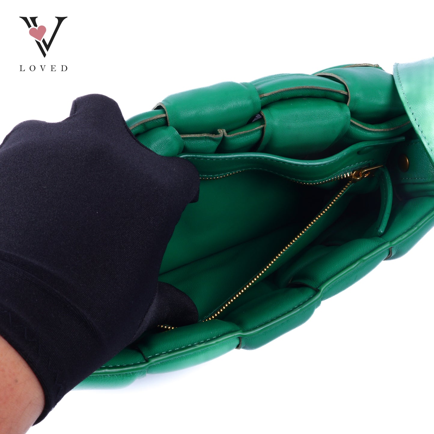 Green Nappa Maxi Inerrciato Padded Cassette Crossbody Bag