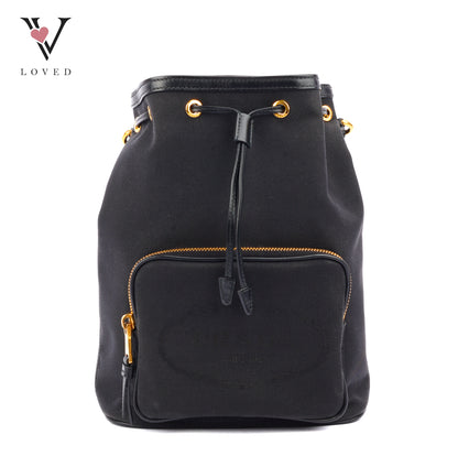 Prada Logo Jacquard Medium Bucket Bag In Black