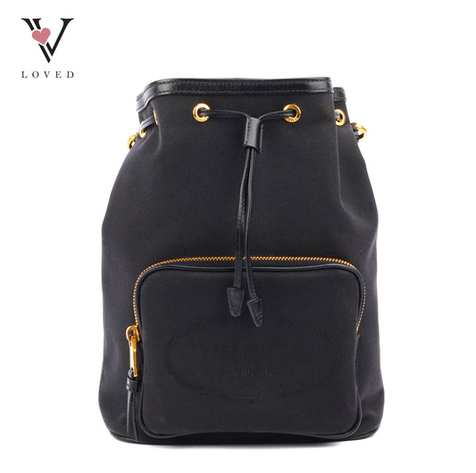 Prada Logo Jacquard Medium Bucket Bag In Black