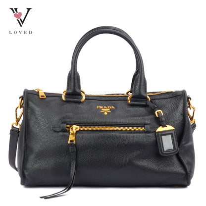 Prada Vitello Daino Shopping Tote Bag In Black