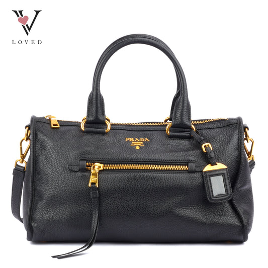 Prada Vitello Daino Shopping Tote Bag In Black