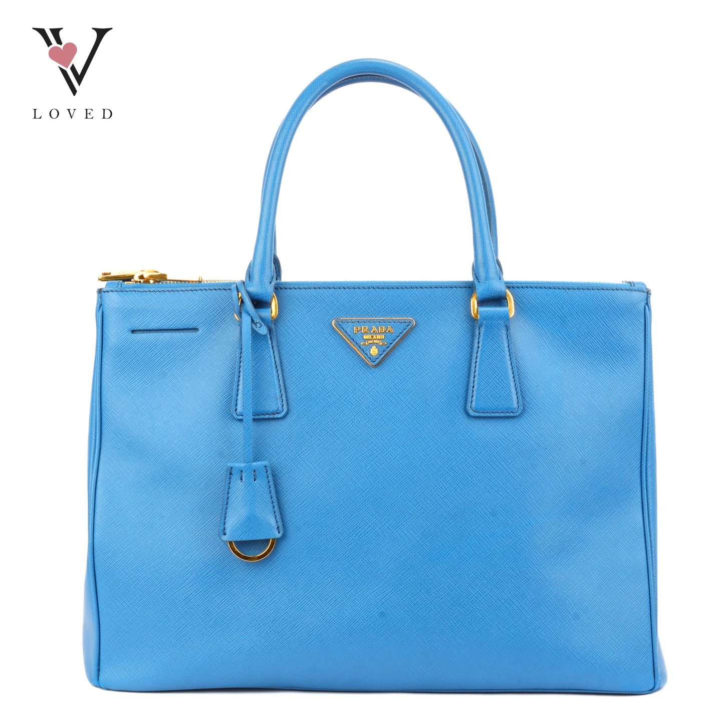 Prada Saffiano Galleria Double Zip Tote Bag In Blue