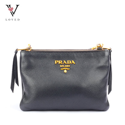 Prada Vitello Daino Leather Crossbody Bag In Black