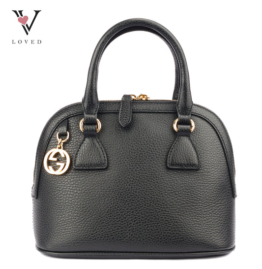 Gucci GG Charm Dome Satchel In Black Leather