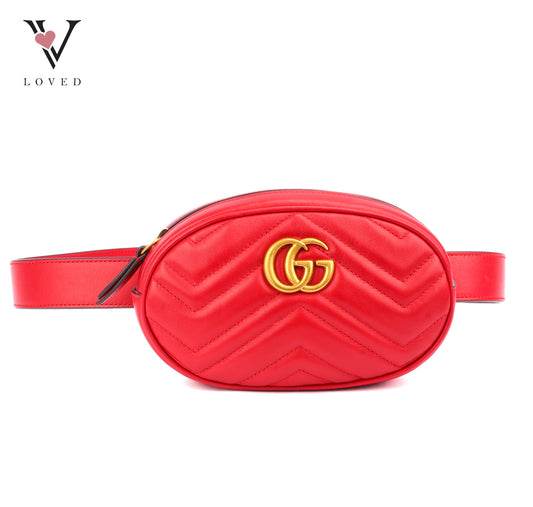 Gucci GG Marmont Belt Bag In Red Quilted Leather