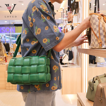 Green Nappa Maxi Inerrciato Padded Cassette Crossbody Bag