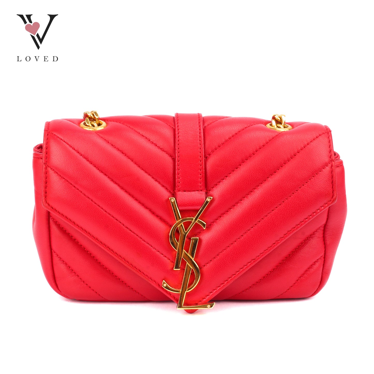 Yves Saint Laurent Classic Monogram Baby Cahin Bag In Red Quilted Matelasse Chevron Leather