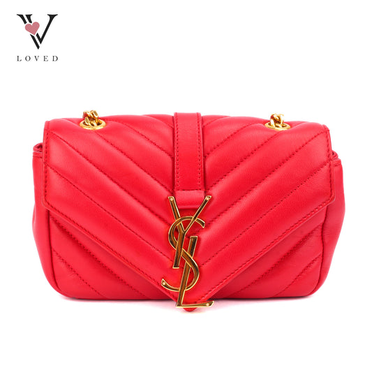 Yves Saint Laurent Classic Monogram Baby Cahin Bag In Red Quilted Matelasse Chevron Leather