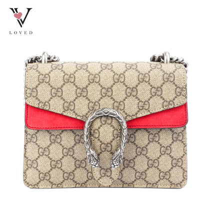 Gucci Dionysus GG Supreme Canvas Bag In Red Suede