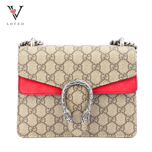 Gucci Dionysus GG Supreme Canvas Bag In Red Suede