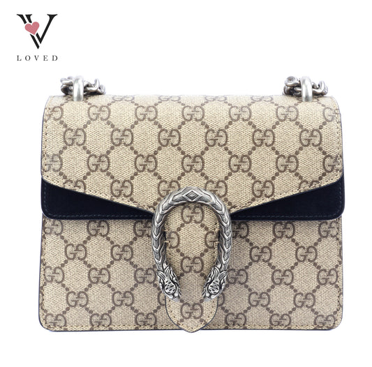 Gucci Dionysus GG Supreme Canvas Bag In Black Suede