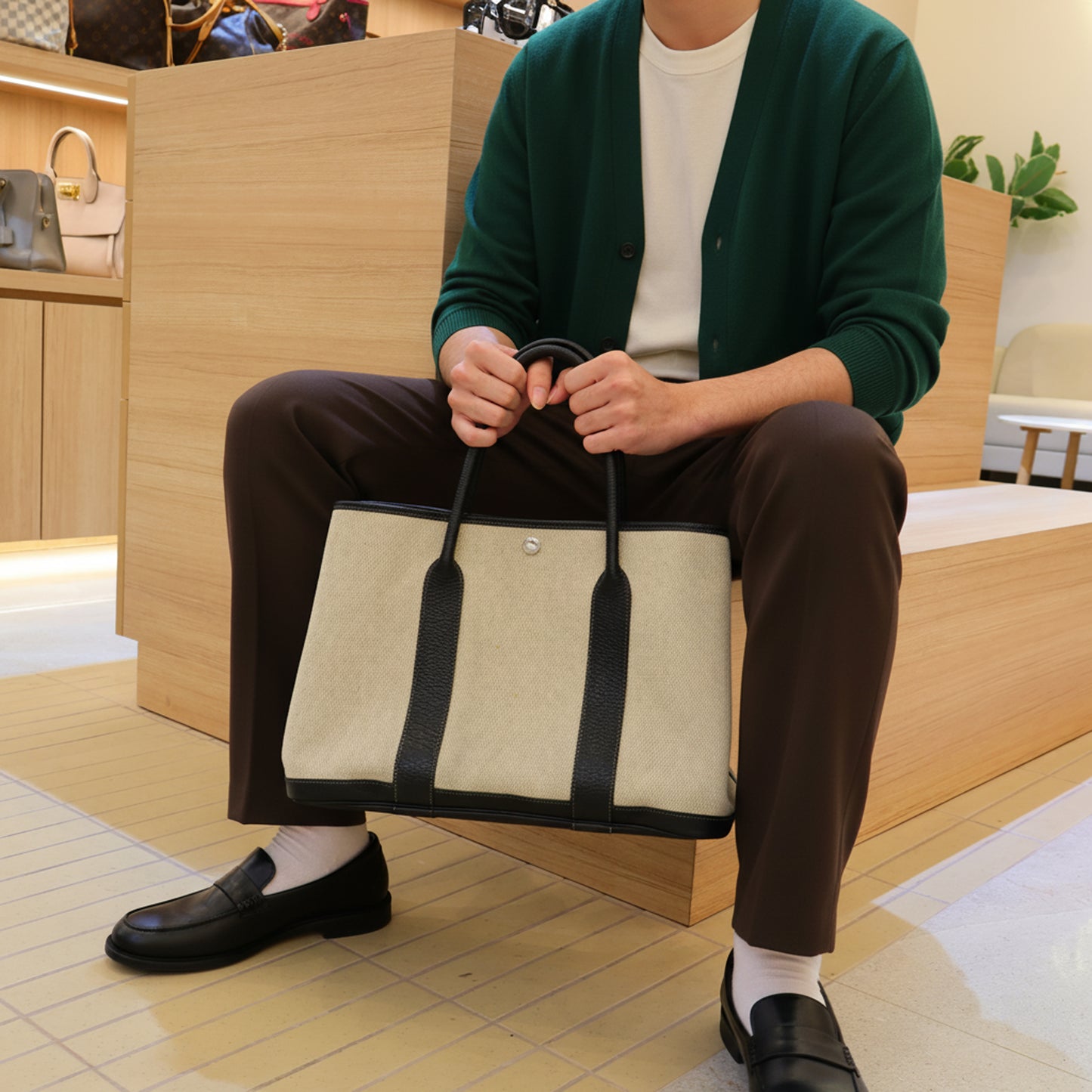 Garden Party Limited Edition Bolduc Toile Leather in Gray and Black