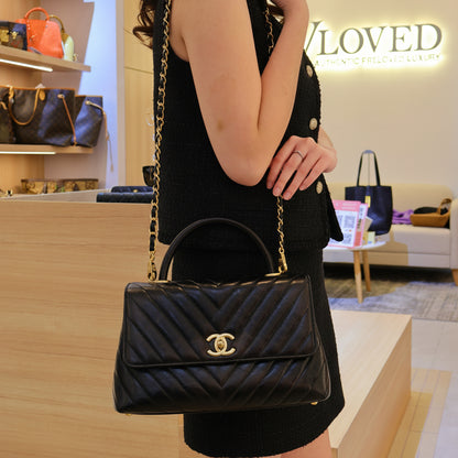 Coco Top Handle In Chevron Quilted Aged Calfskin