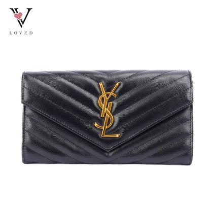 Yves Saint Laurent Cassandre Matelassé Wallet in Black Leather