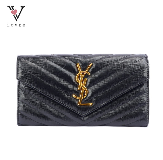 Yves Saint Laurent Cassandre Matelassé Wallet in Black Leather