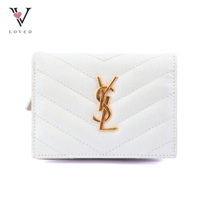 Yves Saint Laurent Cassandre Matelassé Small Envelope Wallet in Grain De Poudre Leather